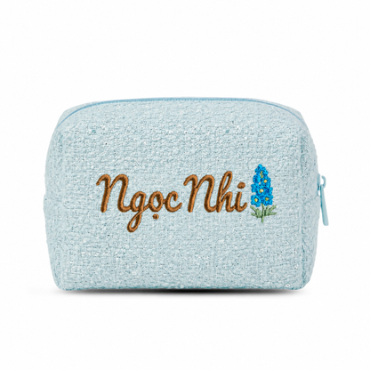 Túi Dạ Tweed Thêu Hoa Tháng Sinh Kèm Tên Tweed Pouch – Quà Sinh Nhật Cá Nhân Hoá Cho Bạn Gái