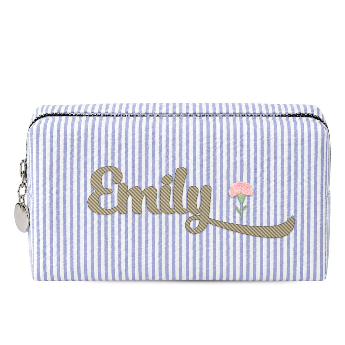 Small / Xanh dương đậm, Small / Xanh dương sáng, Small chần bông / Xanh dương sáng – thêu tên Emily + hoa tháng sinh (ảnh minh hoạ) - Dear eM
