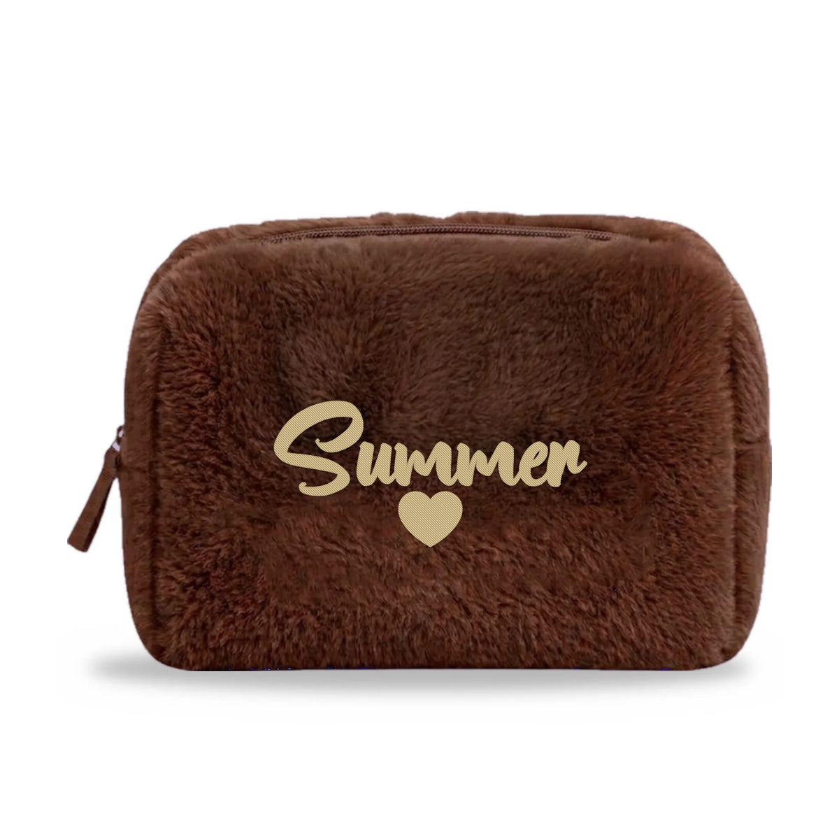 Furry Pouch Không nơ / Nâu đậm thêu tên Summer