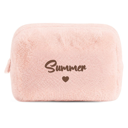 Furry Pouch không nơ hồng đậm thêu tên Summer + tim (ảnh minh hoạ) - Dear eM