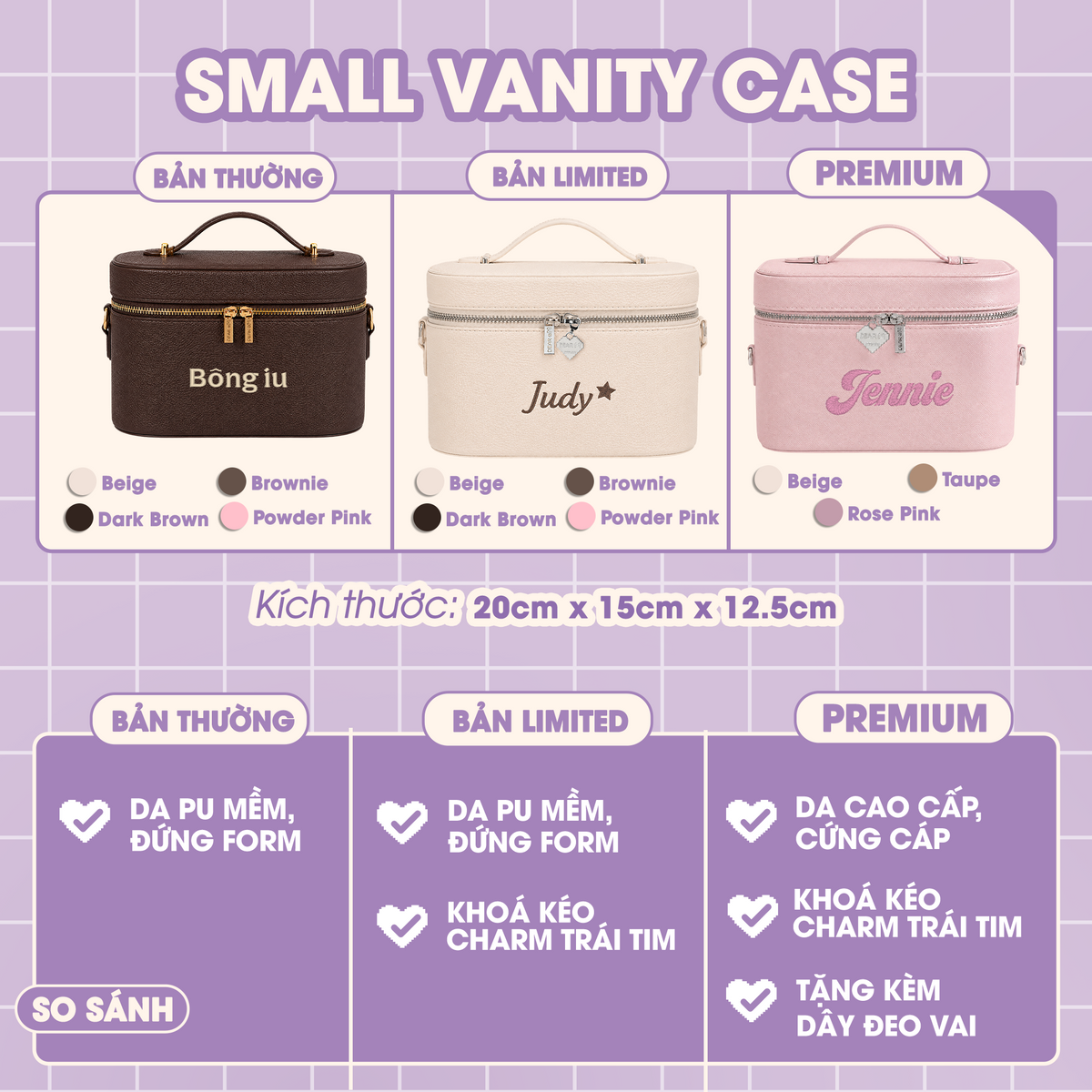 Túi Cốp Da Đựng Mỹ Phẩm Mini Thêu Tên Small Vanity Case – Nhỏ Gọn, Form Cứng, Quà Tặng Cá Nhân Hoá